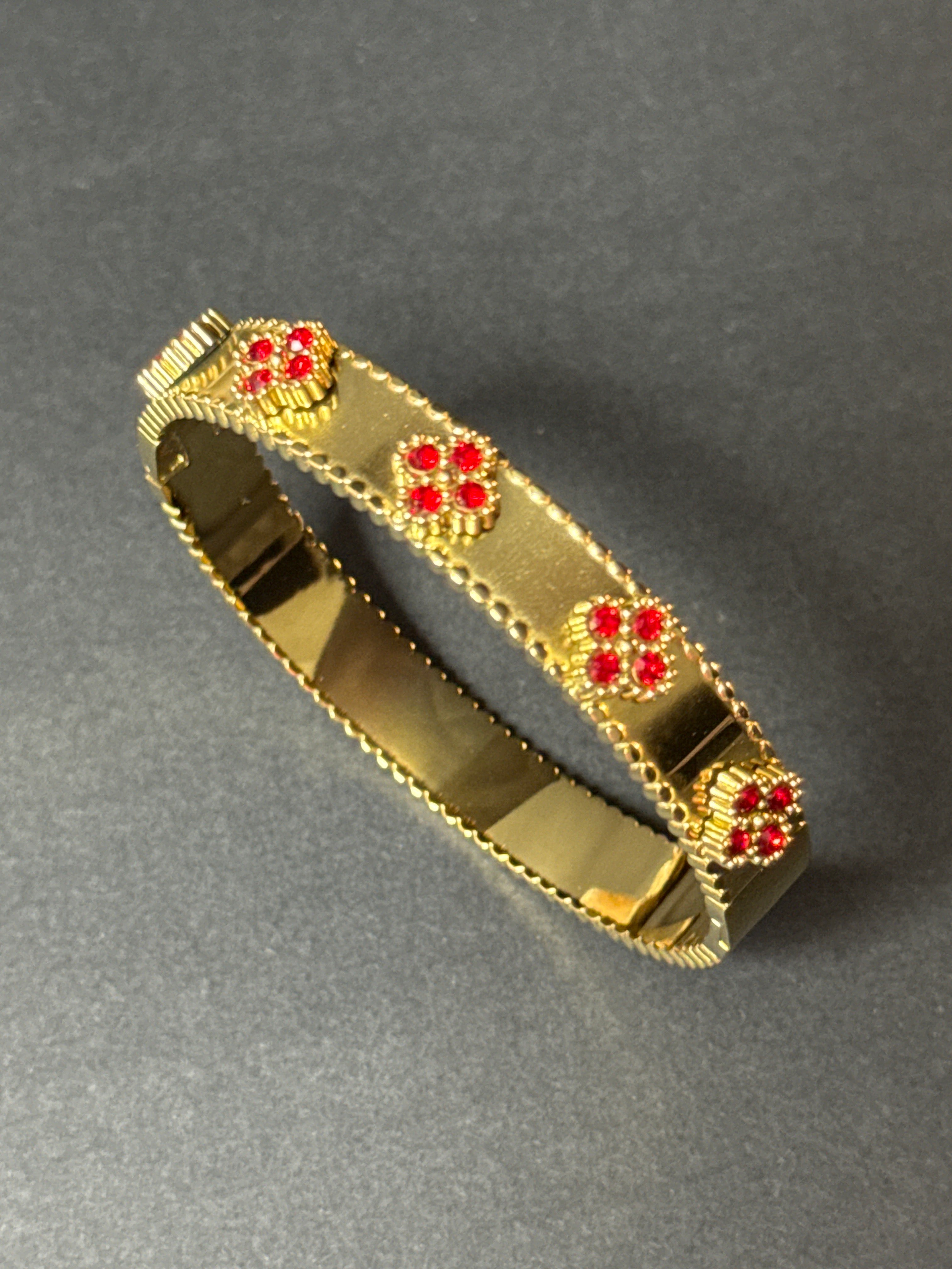 Floral Stone Gold Cuff Bracelet