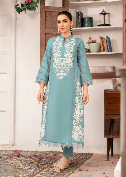 Aqua Bloom Embroidered Set