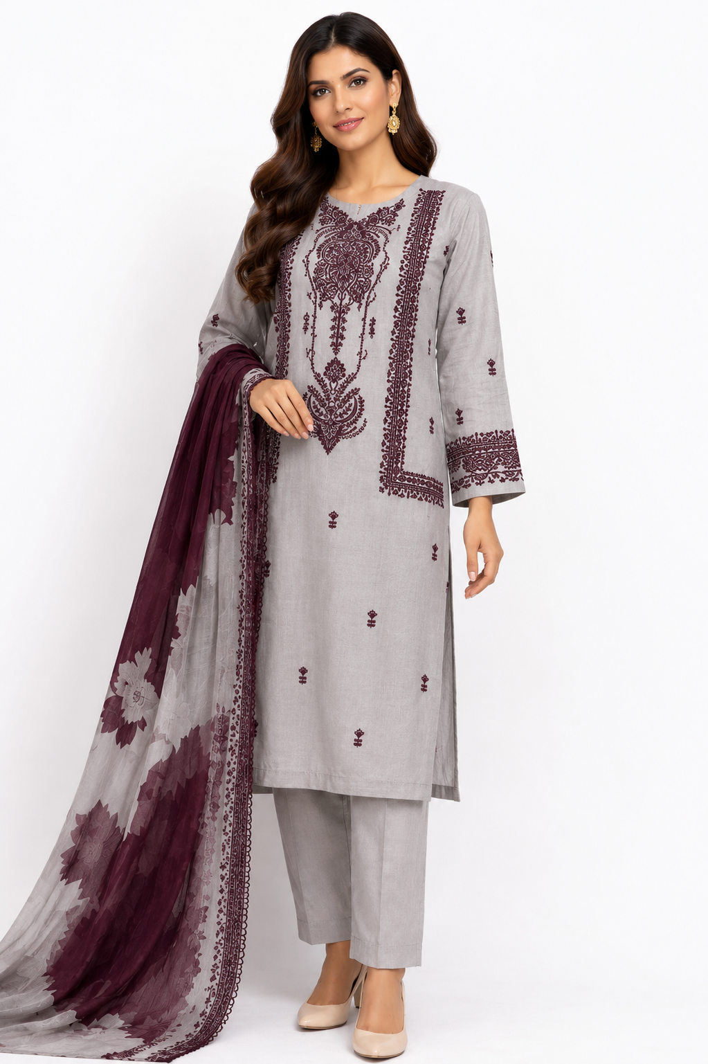Maroon Bloom Embroidered 3-Piece Suit