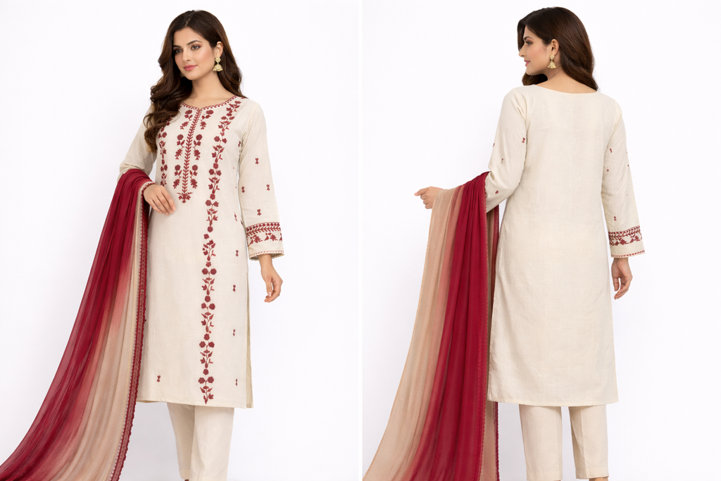 Ruby Vine Embroidered Lawn 3-Piece Suit