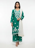 Emerald Noor – Linen Chikankari 3-Piece Suit