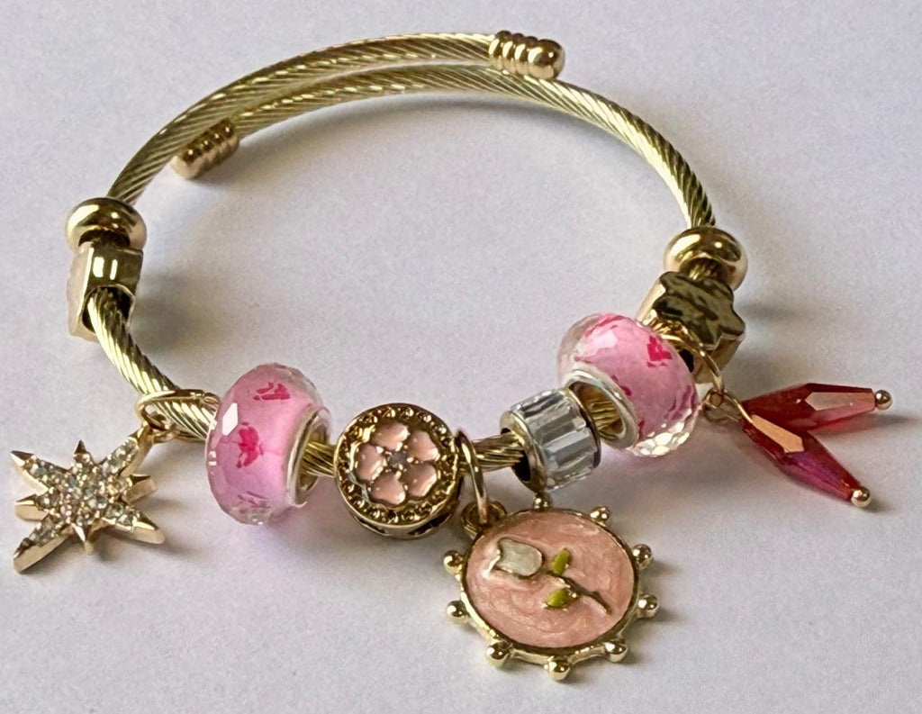 Pink Floral Charm Bracelet