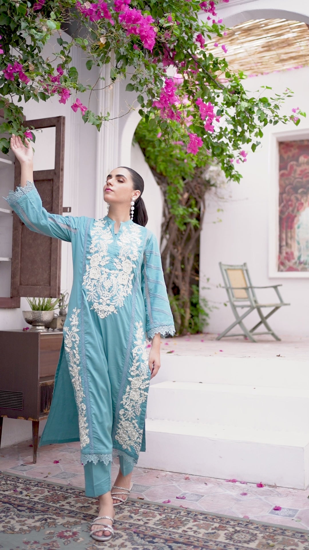 Aqua Bloom Embroidered Set